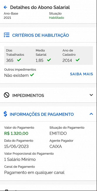 Consulta ao abono salarial ano base 2020 no app CTPS Digital
